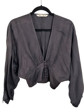 Zara deep v-neck dolman sleeve blouse, XS navy Soft Flowy Modern Statement